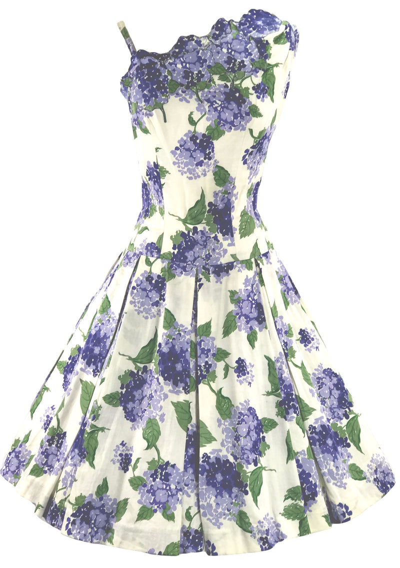 Vintage 1950's Designer Lilac Hydrangeas Cotton Dress  - New!