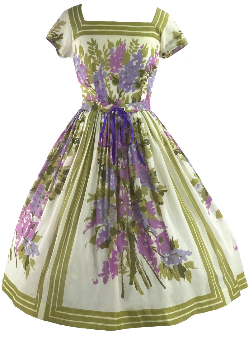 1950s Jerry Gilden Designer Lilac Border Floral Dress- New