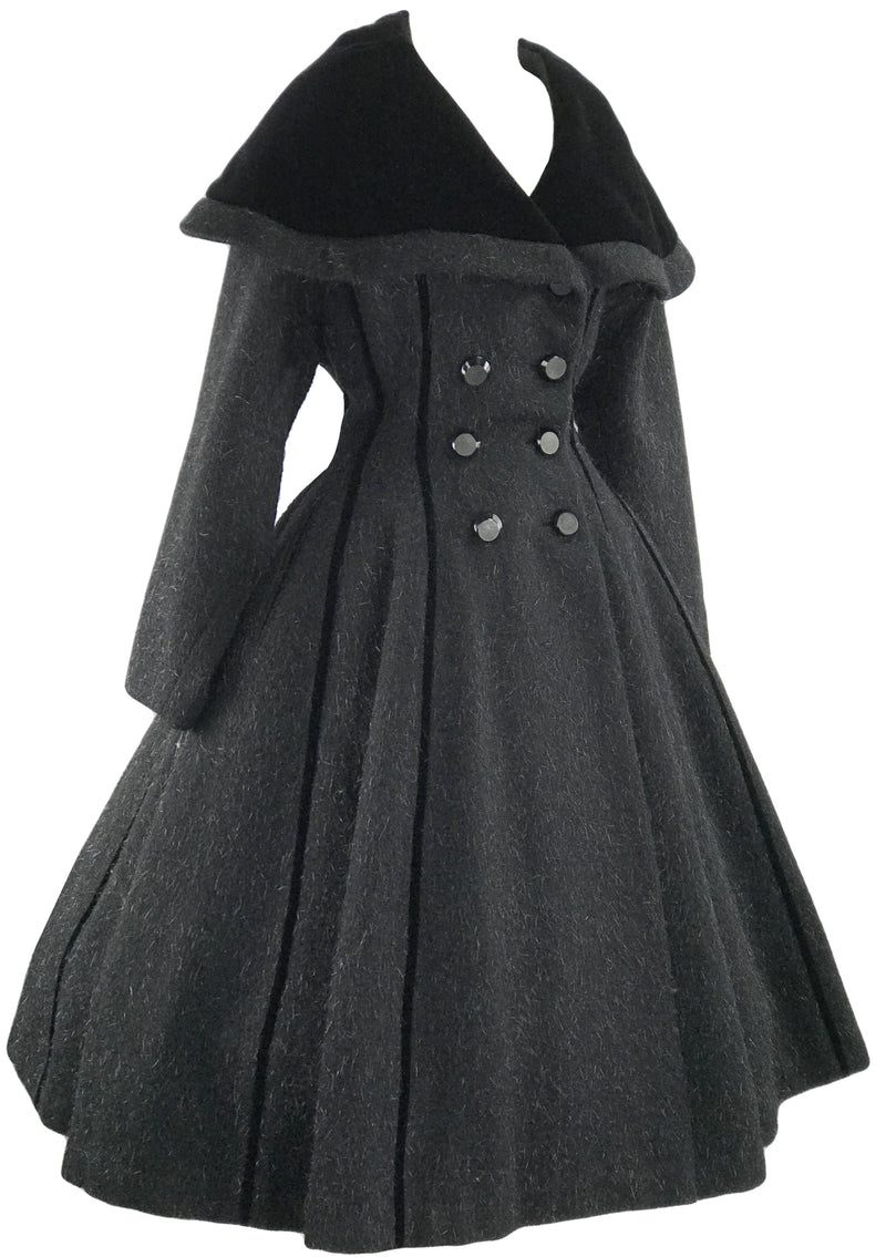 1950s Couture Lilli Ann Black Wool Princess Coat- New!
