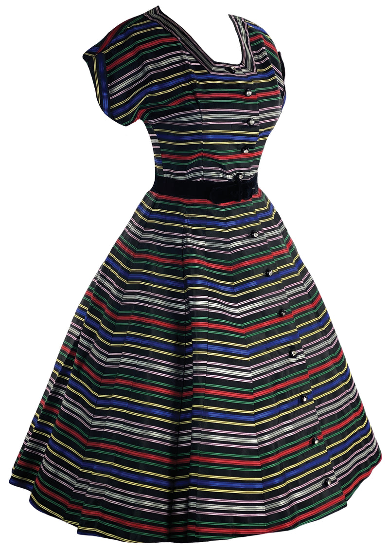 Striking 1950s Rainbow Striped Taffeta New Look Dress- New!