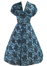 Vintage 1950s Blue Flocked Cocktail Dress- New!