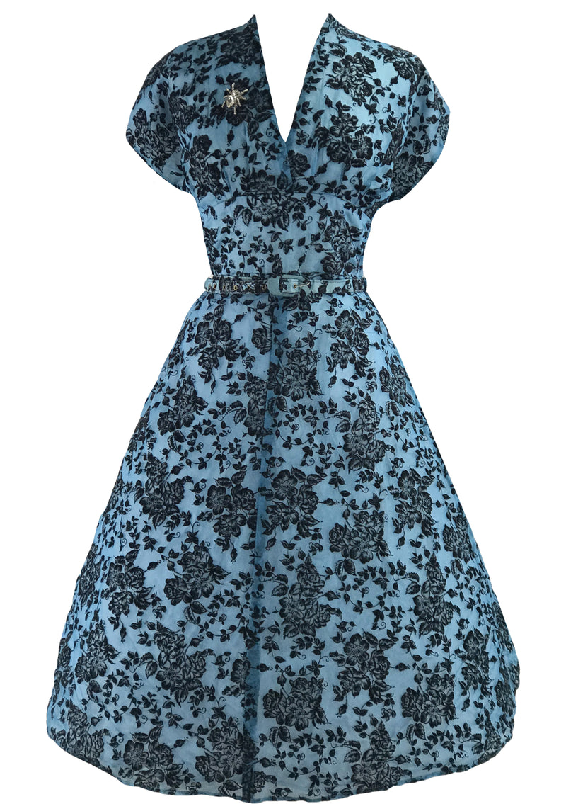 Vintage 1950s Blue Flocked Cocktail Dress- New!
