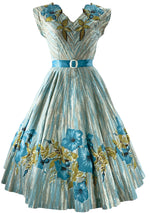 1950s Morning Glories Applique Cotton Dress  - New!