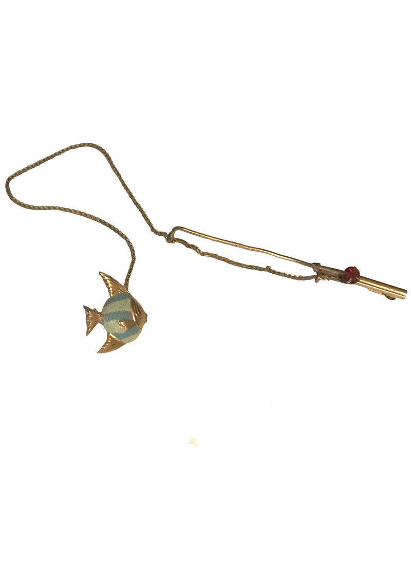 Vintage 1940s Novelty Fishing Rod Brooch - New!
