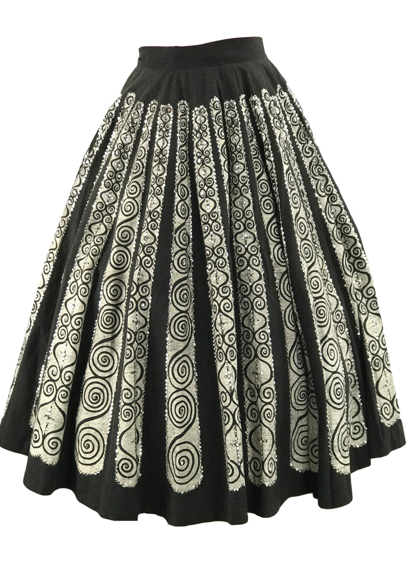 Late 1940s Early 1950s Mexican Print Sequin Skirt  New!