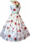 1950s Pink/Red Carnations & Roses on White Cotton Dress  - New!