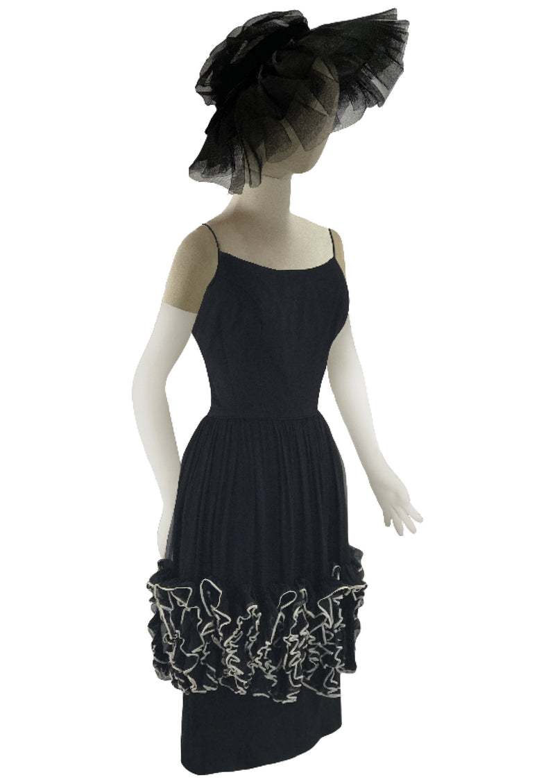 Sophisticated Early 1960s Black Chiffon Ruffle Dress - New!