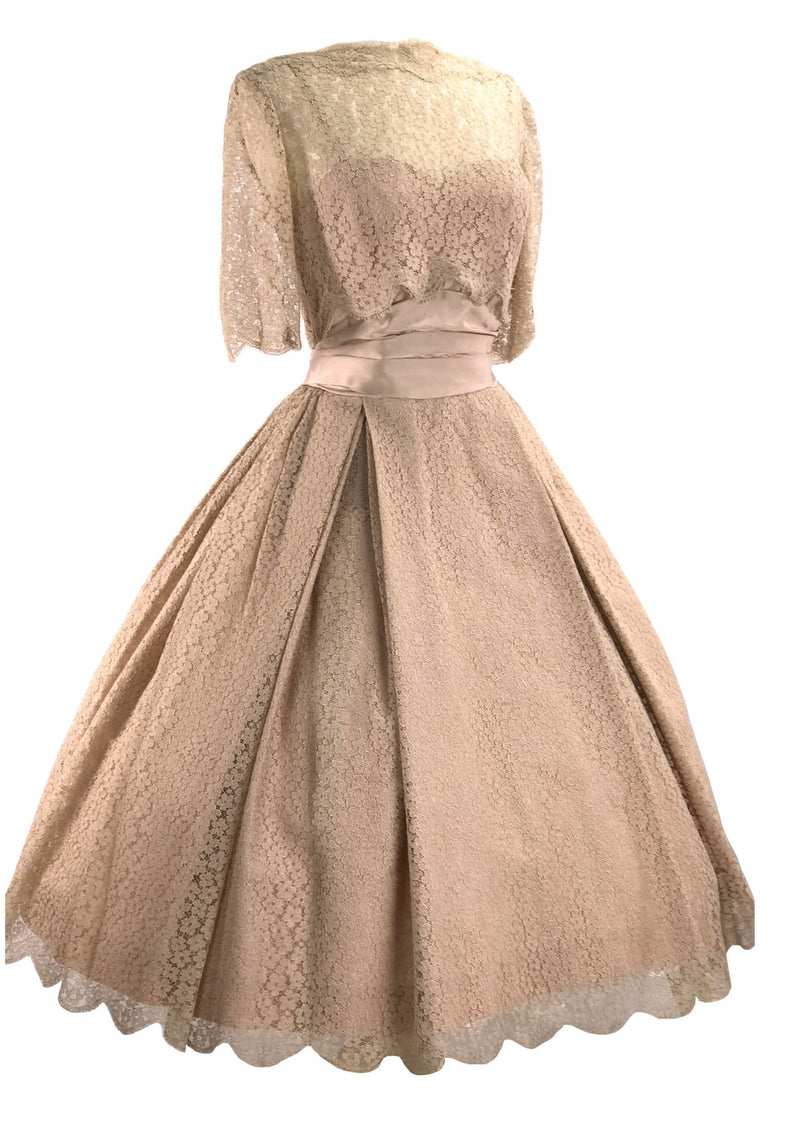 1950s Carlye Designer Mushroom Pink Lace Party Dress - New!