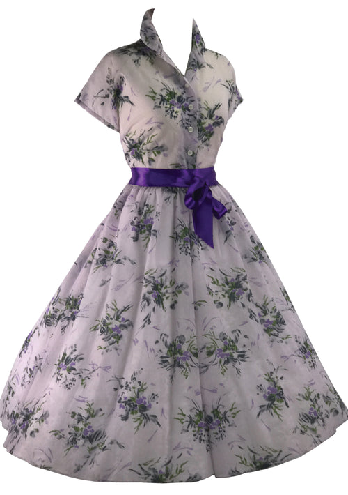 Original 1950s Lilac Floral Impressionist Violets Dress - New!