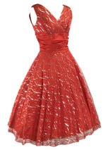 1950s Red Lace Dress with Silver Thread - New!