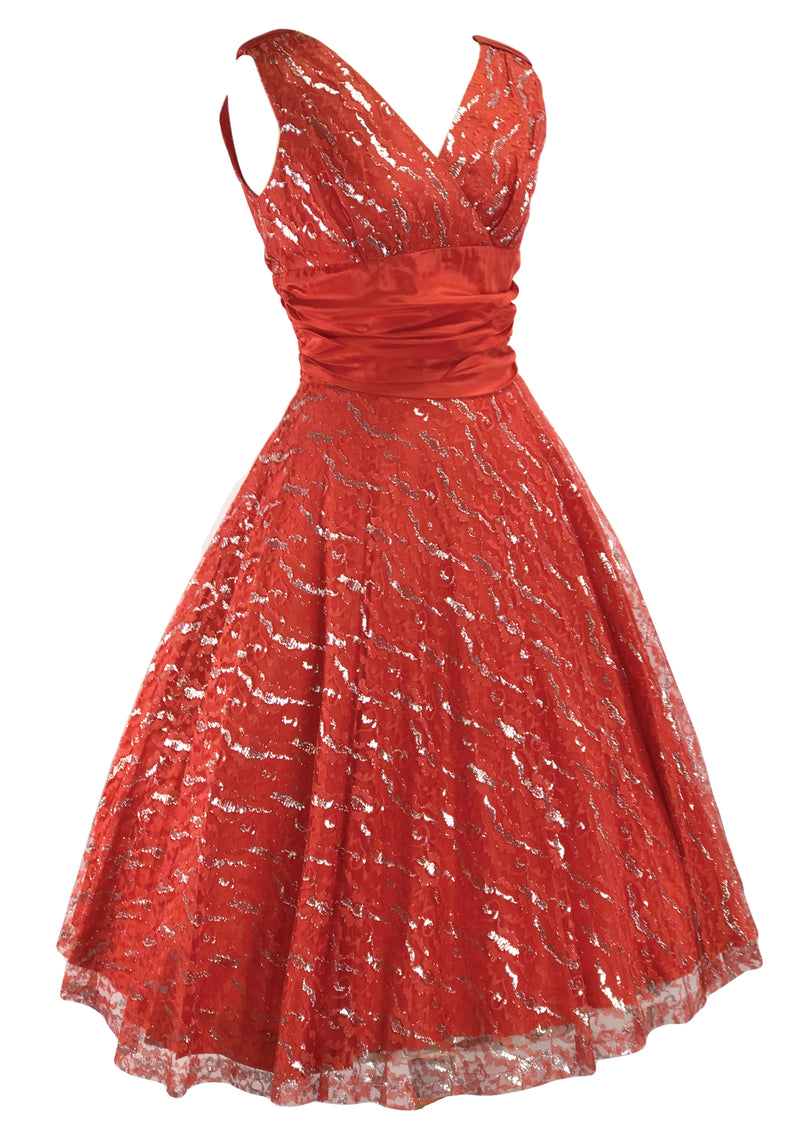 1950s Red Lace Dress with Silver Thread - New!