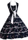 1950s Pink Floral on Black Party Dress Ensemble - New!