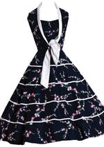 1950s Pink Floral on Black Party Dress Ensemble - New!