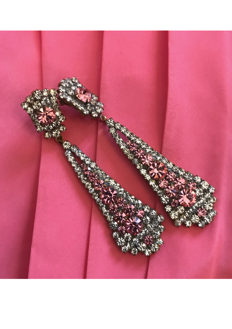 Beautiful Czech Tourmaline and Clear Crystal Earrings - New!