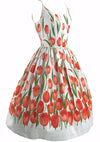 Vintage 1950s Gorgeous Orange Tulips Cotton Dress  - New!