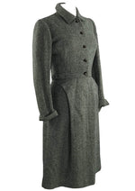 Designer 1950s Hattie Carnegie B&W Herringbone Wool Suit- New!