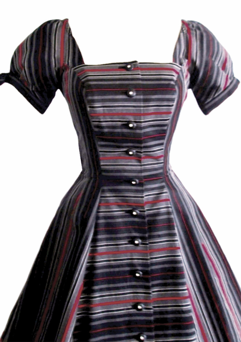 Beautiful 1950s Black, White & Red Striped New Look Dress - New!