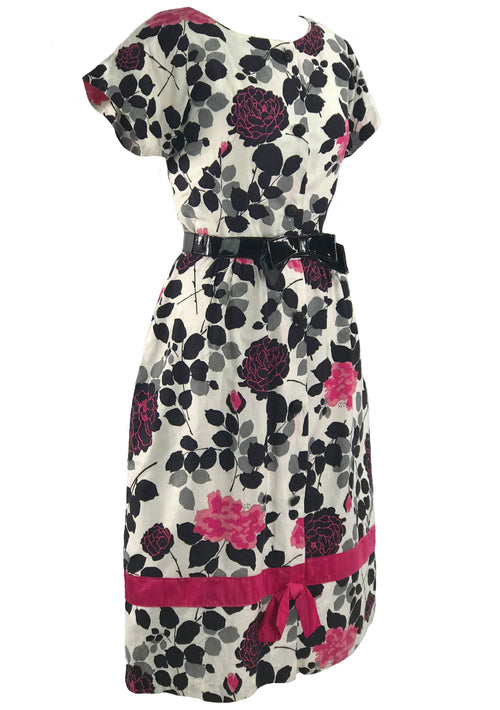 Vintage 1950s Hot Pink & Black Roses Cotton Dress- New!