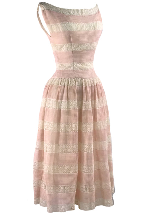 Dreamy 1950s Pink & White Lace & Pin Tucks Dress - New!