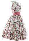 Vintage Late 1950s British Cotton Designer Dress with Pink Roses - New!