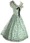 Late 1930s Early 1940s Green & White Floral Cotton Dress  - New!