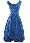 Vintage 1950s - 1960s Blue Roses Brocade Cocktail Dress- New!