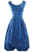 Vintage 1950s - 1960s Blue Roses Brocade Cocktail Dress- New!