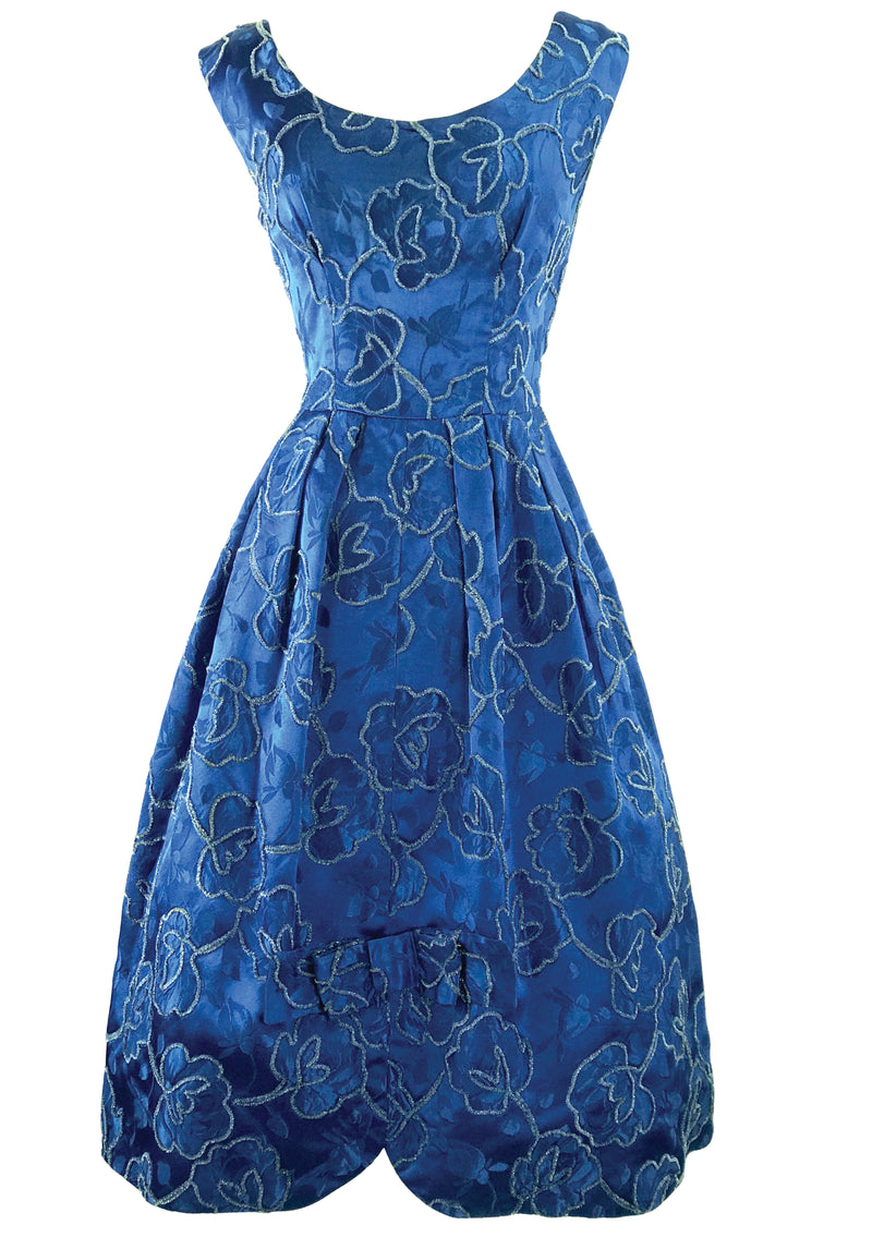 Vintage 1950s - 1960s Blue Roses Brocade Cocktail Dress- New!