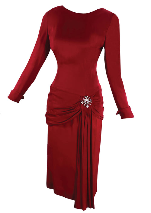 Early 1960s Claret Red Rayon Draped Designer Dress- New! (ON HOLD)
