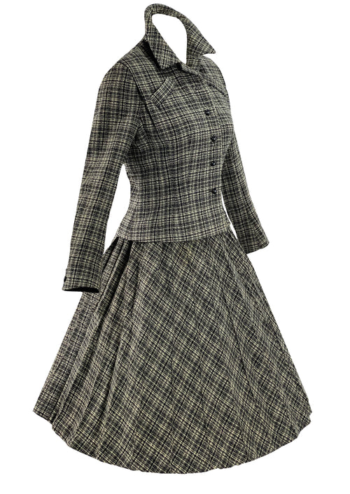 Vintage 1950s Charcoal Plaid Wool Suit- New!