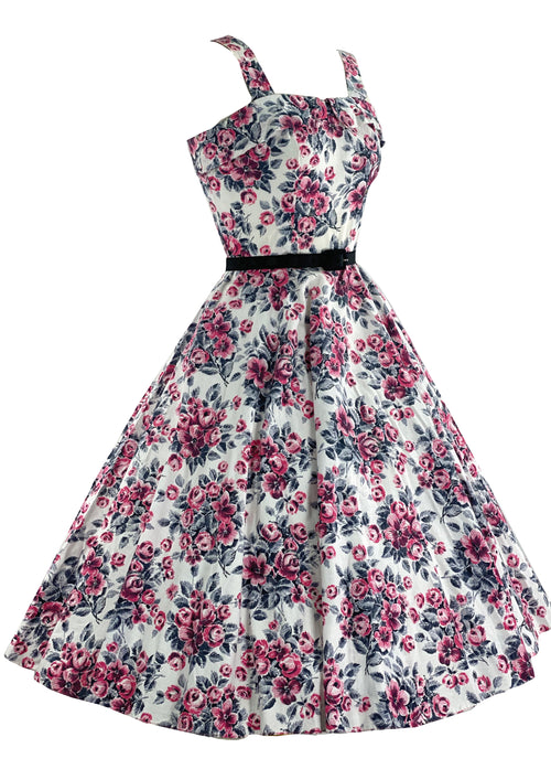 Vintage 1950s Red and Grey Floral Cotton Sundress- New!