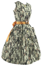 Late 1950 Early 1960 Latin Numerals Novelty Print Cotton Dress - New!