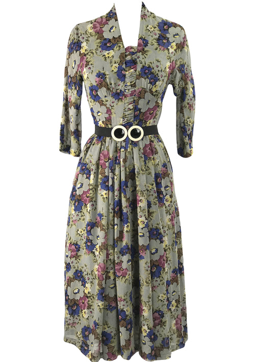 Vintage 1940s Floral Bouquet Crepe Draped Dress - New!
