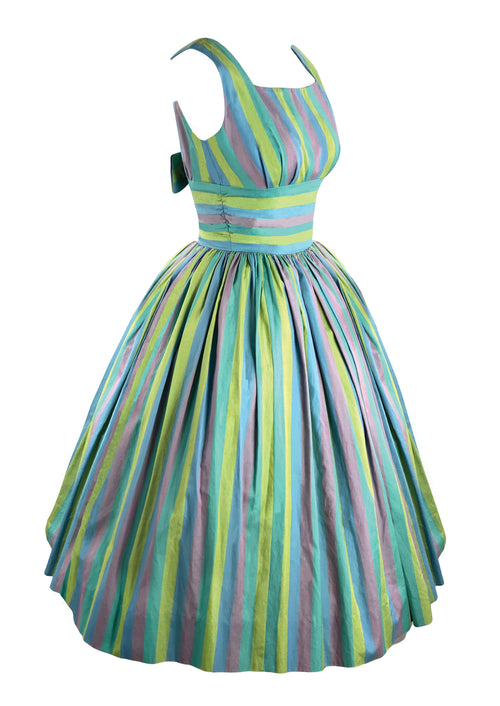 Vintage 1950s Rainbow Stripesl Cotton Dress- New!