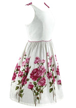 Early 1960s Pink Roses on White Pique Cotton Dress- New!