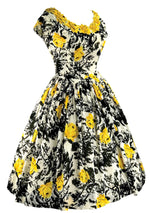 1950s Gold Roses Applique Cotton Dress - New!