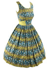 Late 1950s Blue and Yellow Floral Striped Dress- New!