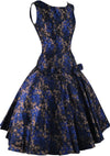Late 1950s Early 1960s Royal Blue & Bronze Brocade Dress- New!