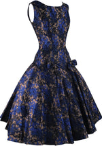 Late 1950s Early 1960s Royal Blue & Bronze Brocade Dress- New!