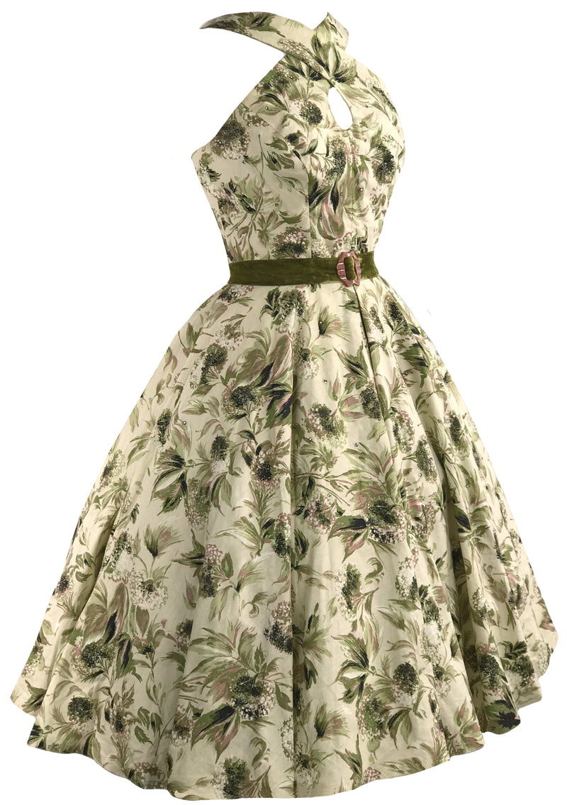 Vintage 1950s Cross-Over Neckline Floral Dress - New!