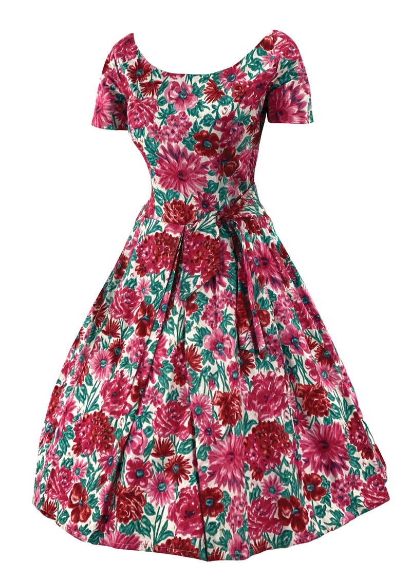 Late 1950s to Early 1960s Pink & Magenta Floral Dress- New!