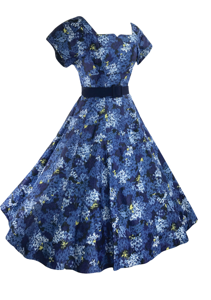 Late 1950 -60s Blue Floral Cotton Dress Ensemble - New!