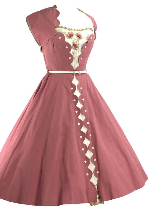 50s Rose Pink Dress Ensemble with Applique- New!