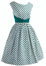 Vintage 1950s Green Polka Dot Pique Cotton Dress - NEW!