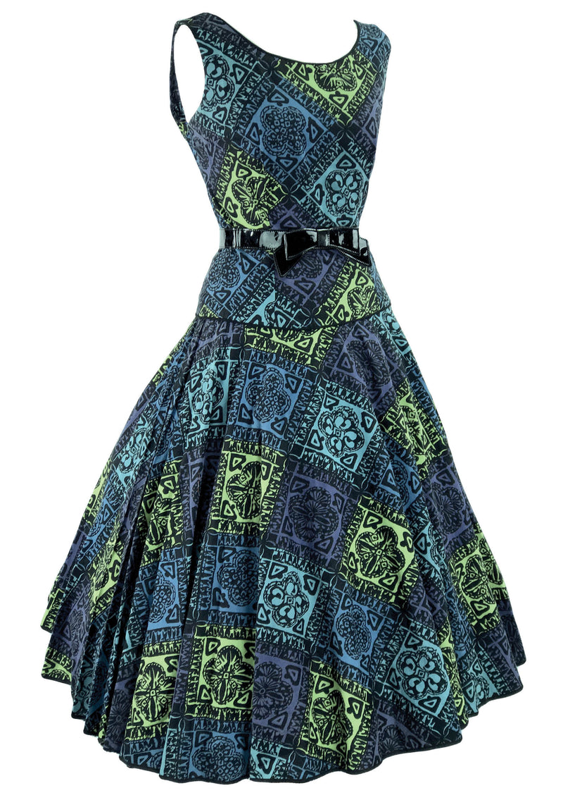 Vintage 1950s Novelty Lino Print Cotton Dress - New!