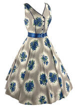 Vintage 1950s Blue Cameo Roses Cotton Dress- New!