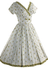 Stunning 1950s White Cotton Floral Border Print Dress- New!