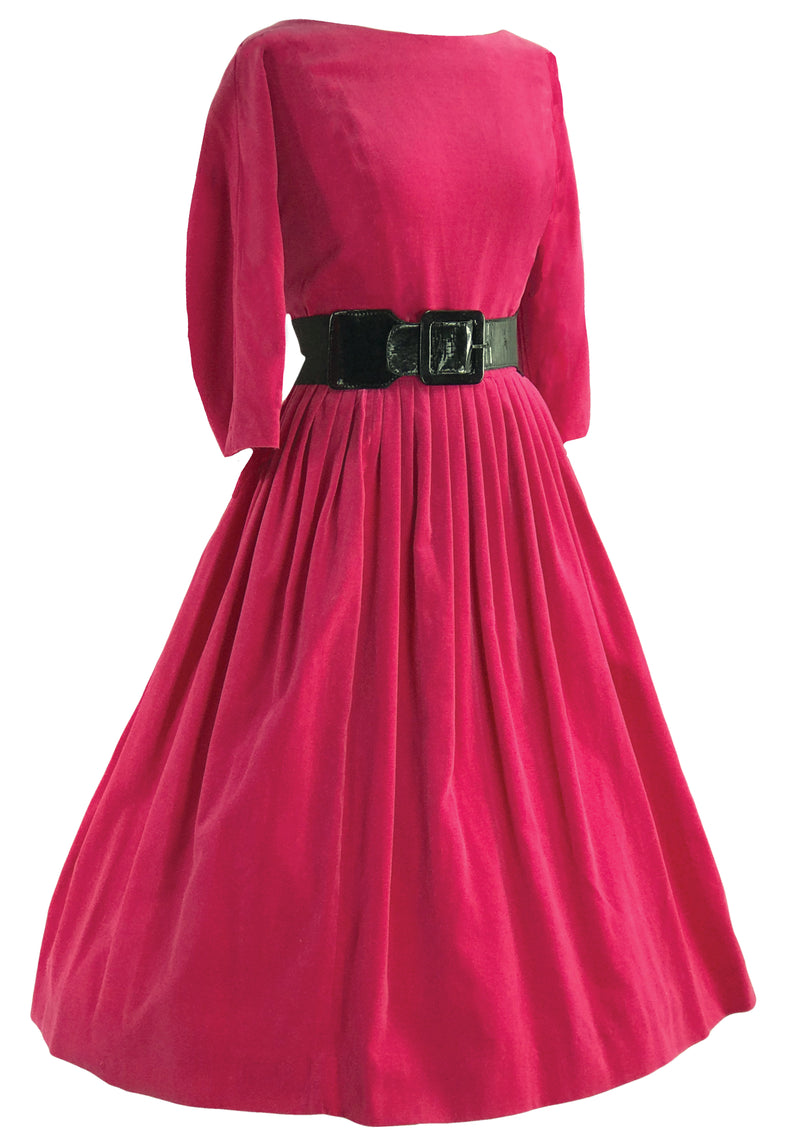 Lovely Early 1960s Cerise Velvet Dress- New!