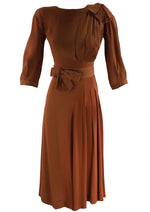 Late 1930s Russet Brown Crepe Dress - New!