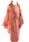 Early 1960s Coral Pink Floral Jacquard Dress Ensemble- New!